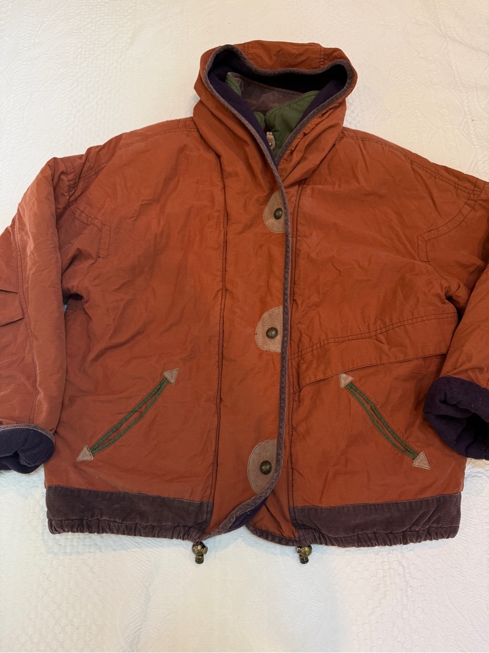 Vintage Forenza Rust Hooded Puffer Jacket • 90s Gorpcore Outdoor Coat - Picture 2 of 9